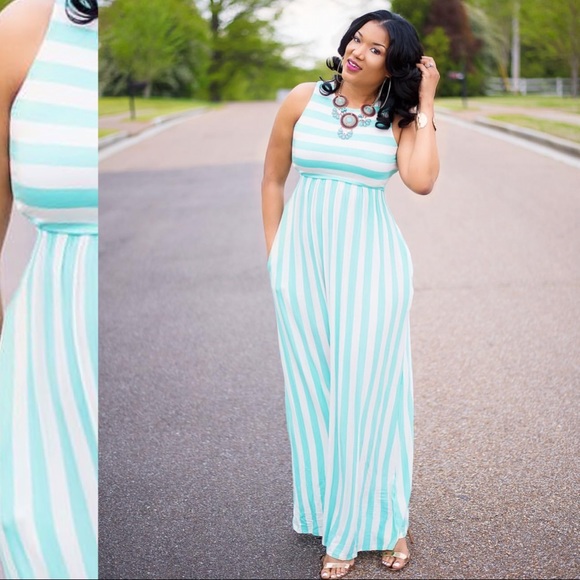 Reborn J Dresses & Skirts - Seafoam Sleeveless Striped Maxi Dress M
